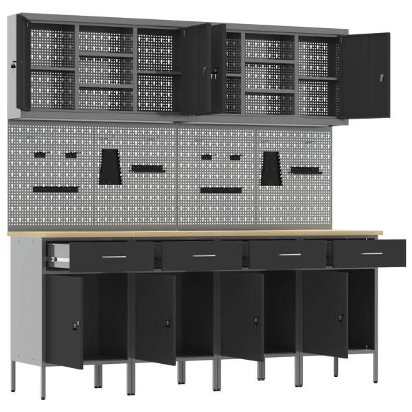 10-teiliges Werkbank- und Pegboard-Set in Schwarz aus MDF und Metall