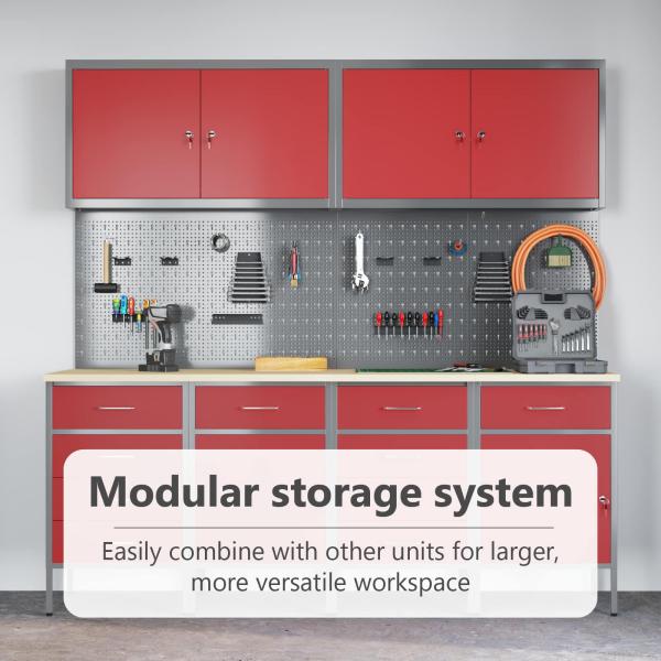 10-teiliges Werkstattschrank- und Pegboard-Set in Rot aus MDF und Metall