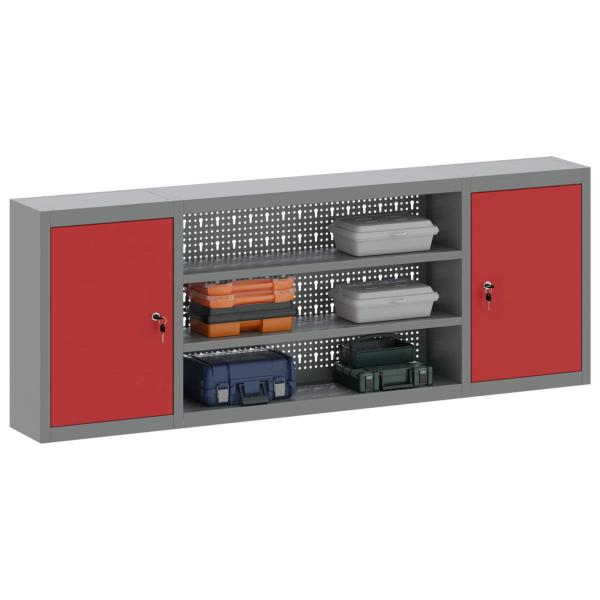 10-teiliges Werkstattschrank- und Pegboard-Set in Rot aus MDF und Metall