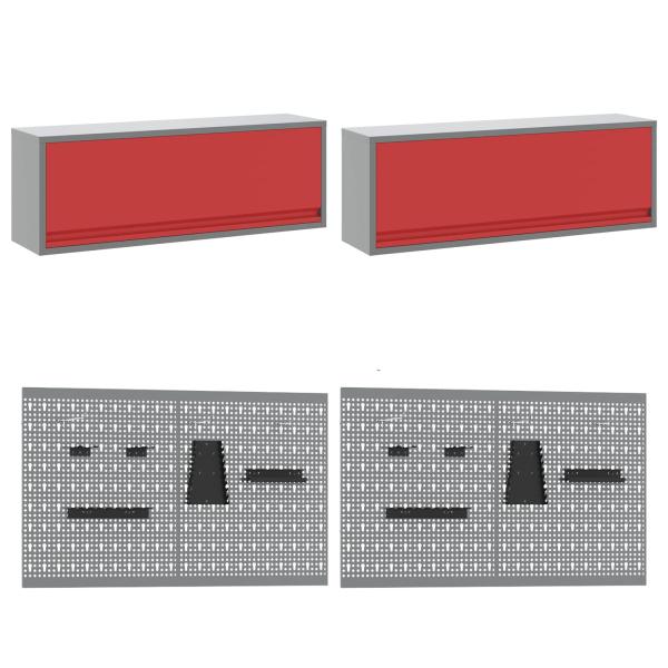 10-teiliges Werkstattschrank- und Pegboard-Set in Rot aus MDF und Metall