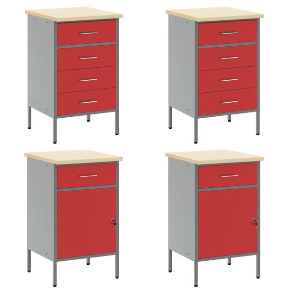 10-teiliges Werkstattschrank- und Pegboard-Set in Rot aus MDF und Metall
