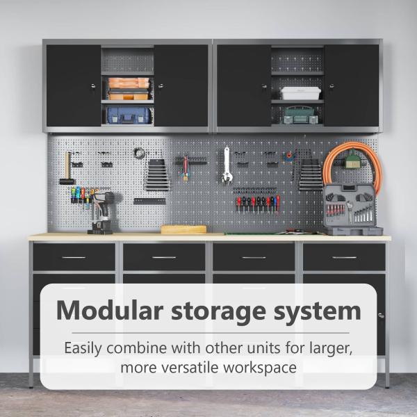 10-teiliges Werkbank- und Pegboard-Set Schwarz MDF und Metall