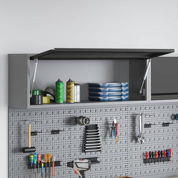 10-teiliges Werkbank- und Pegboard-Set Schwarz MDF und Metall