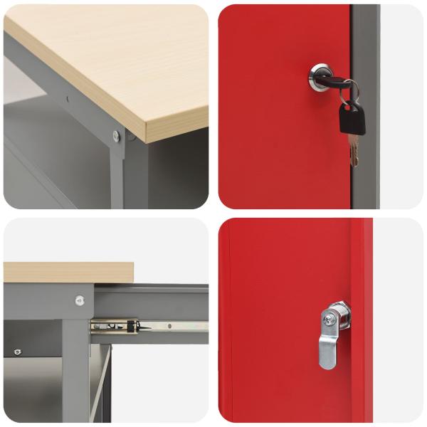 10-teiliges Set mit Arbeitsregal und Pegboard in Rot aus MDF und Metall
