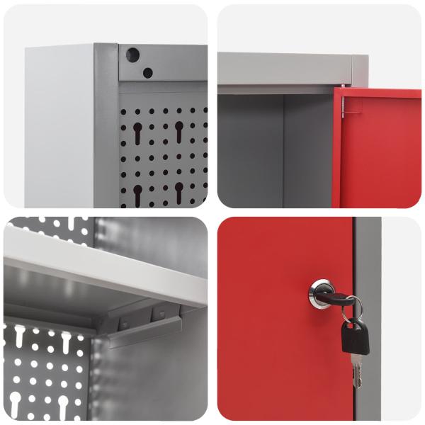 10-teiliges Set mit Arbeitsregal und Pegboard in Rot aus MDF und Metall