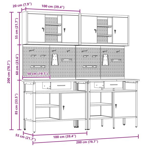 8-teiliges Werkbank-Set Schwarz Stahl