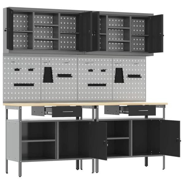 8-teiliges Werkbank-Set Schwarz Stahl