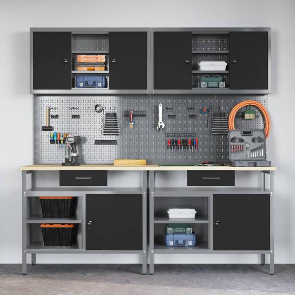 8-teiliges Werkbank-Set Schwarz Stahl