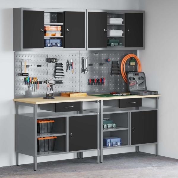 8-teiliges Werkbank-Set Schwarz Stahl