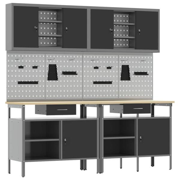 8-teiliges Werkbank-Set Schwarz Stahl
