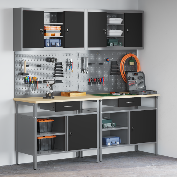 8-teiliges Werkbank-Set Schwarz Stahl