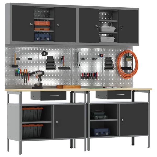 8-teiliges Werkbank-Set Schwarz Stahl