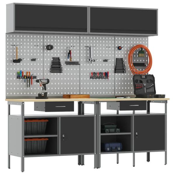 8-teiliges Werkbankset aus schwarzem Stahl