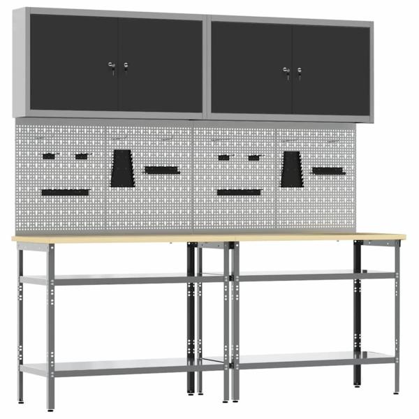 8-teiliges Werkbank-Set in Grau aus Stahl