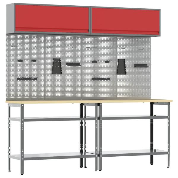 ARDEBO.de - Werkbank-Set 8 stk. Rot und Grau 200 x 55 x 200 cm