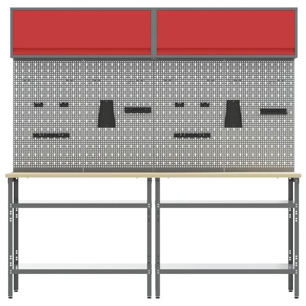 Werkbank-Set 8 stk. Rot und Grau 200 x 55 x 200 cm