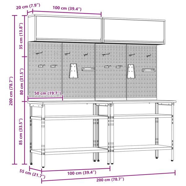 8-teiliges Werkbank-Set in Grau aus Stahl