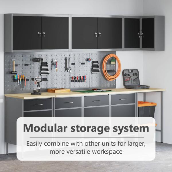 12-teiliges Werkstattschrank- und Lochblechset in Schwarz aus MDF und Metall