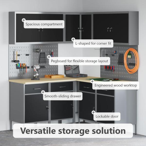 12-teiliges Werkstattschrank- und Lochblechset in Schwarz aus MDF und Metall