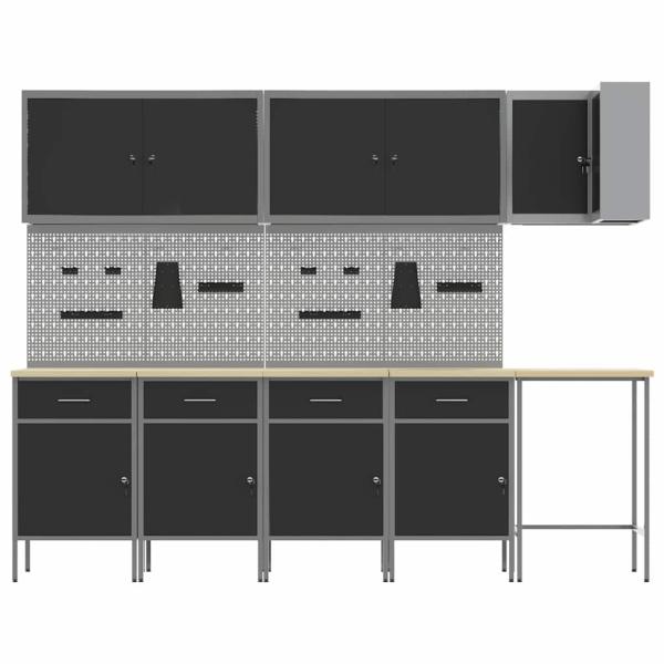 12-teiliges Werkstattschrank- und Lochblechset in Schwarz aus MDF und Metall