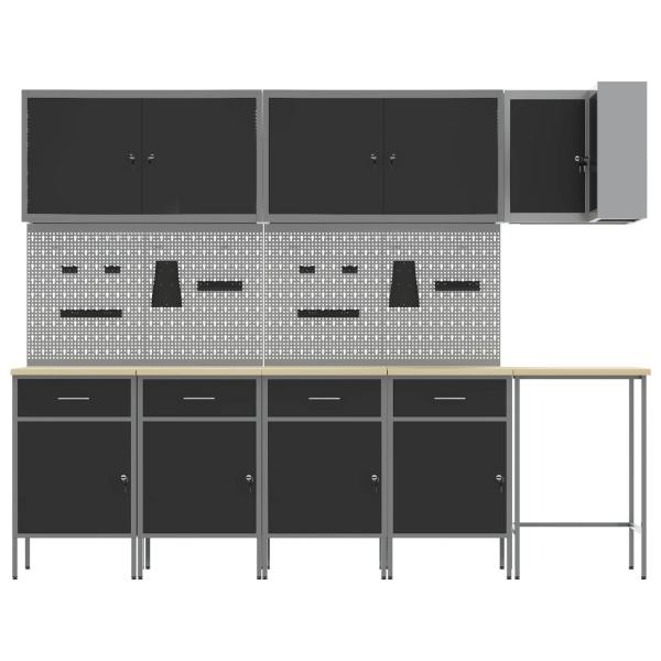 12-teiliges Werkstattschrank- und Lochblechset in Schwarz aus MDF und Metall