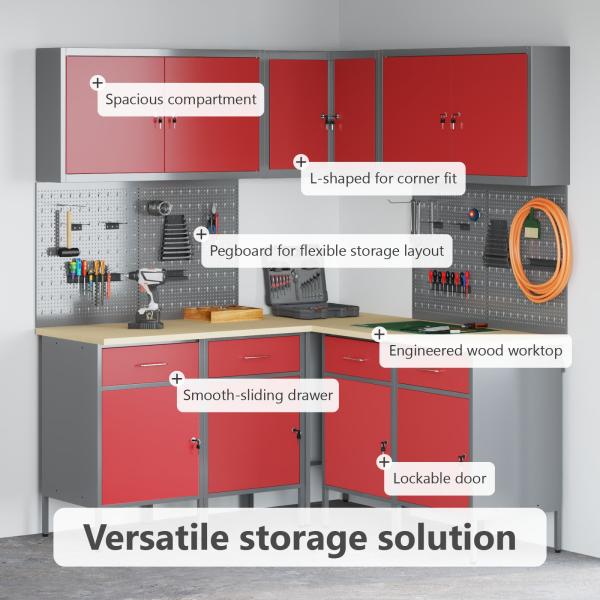 12-teiliges Werkstattschrank- und Lochwandset in Rot aus MDF und Metall