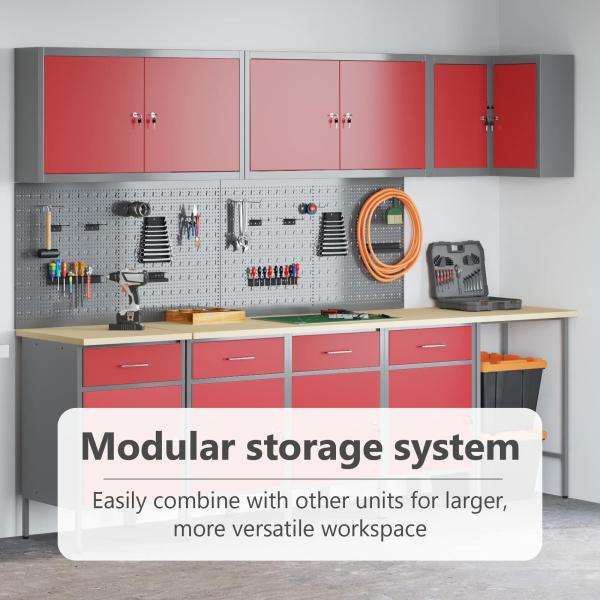 12-teiliges Werkstattschrank- und Lochwandset in Rot aus MDF und Metall