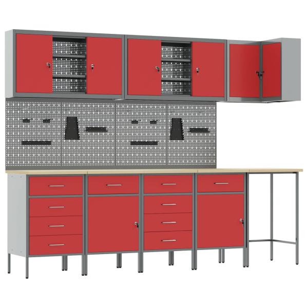 12-teiliges Werkstattschrank- und Lochwandset in Rot aus MDF und Metall
