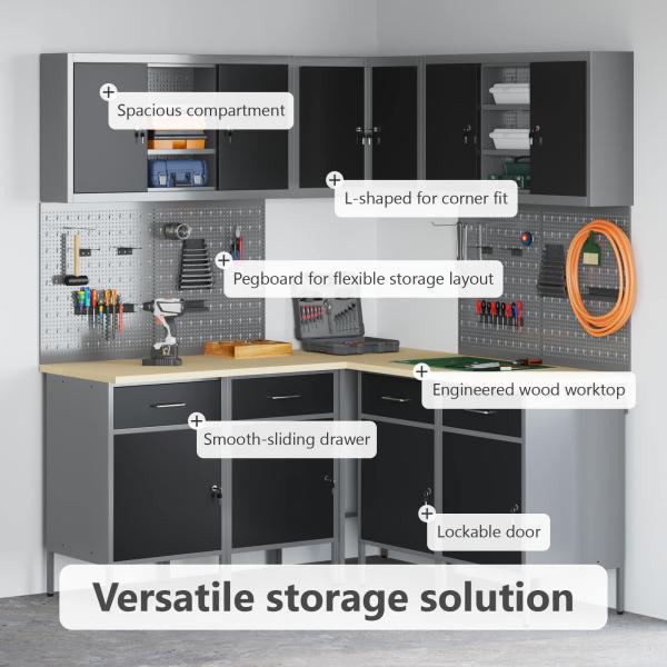 12-teiliges Werkbank- und Pegboard-Set in Schwarz aus MDF und Metall