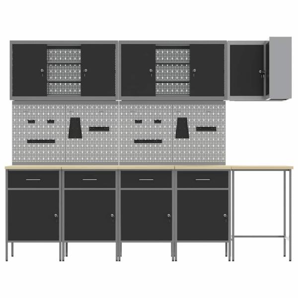 12-teiliges Werkbank- und Pegboard-Set in Schwarz aus MDF und Metall