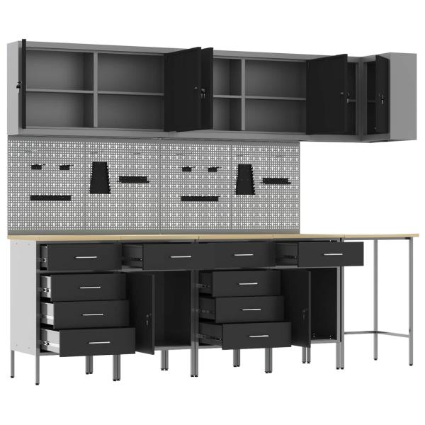 12-teiliges Werkstattschrank- und Pegboard-Set Schwarz MDF und Metall