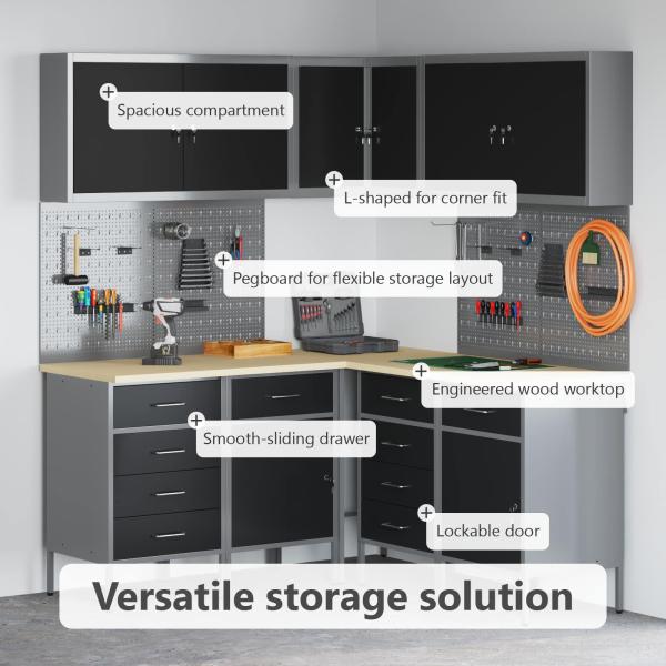 12-teiliges Werkstattschrank- und Pegboard-Set Schwarz MDF und Metall