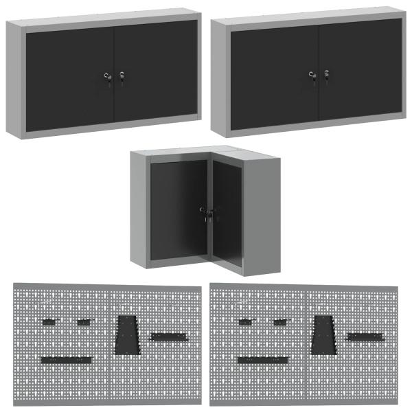 12-teiliges Werkstattschrank- und Pegboard-Set Schwarz MDF und Metall