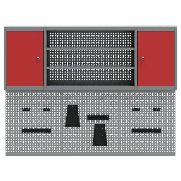 12-teiliges Arbeitskabinen- und Pegboard-Set in Rot, aus MDF und Metall