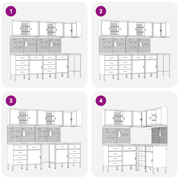 12-teiliges Werkstattschrank- und Pegboard-Set in Rot aus MDF und Metall