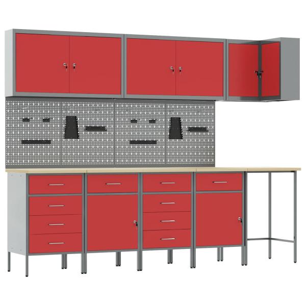 12-teiliges Werkstattschrank- und Pegboard-Set in Rot aus MDF und Metall