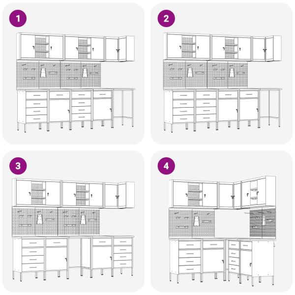 12-teiliges Werkstattschrank- und Pegboard-Set in Rot aus MDF und Metall