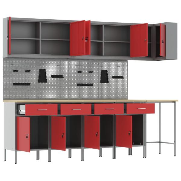 12-teiliges Werkstattschrank- und Pegboard-Set in Rot aus MDF und Metall