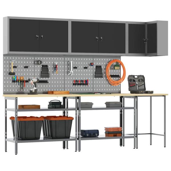10-teiliges Werkzeuglager-Set Tisch Schwarz, Holzwerkstoff und Metall