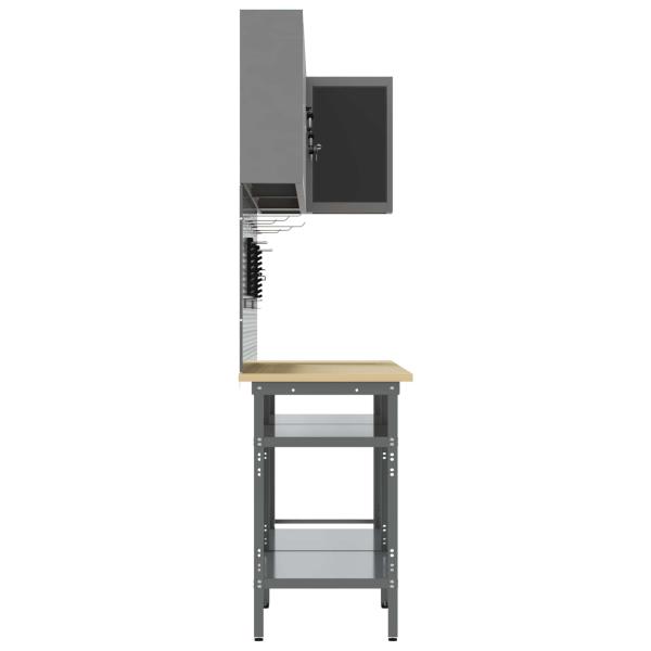 10-teiliges Werkzeuglager-Set Tisch Schwarz, Holzwerkstoff und Metall