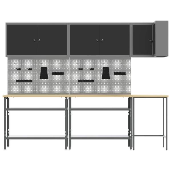 10-teiliges Werkzeuglager-Set Tisch Schwarz, Holzwerkstoff und Metall