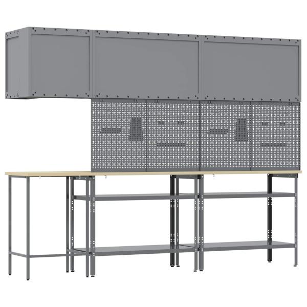 10-teiliges Werkzeuglager-Set Tisch Schwarz, Holzwerkstoff und Metall