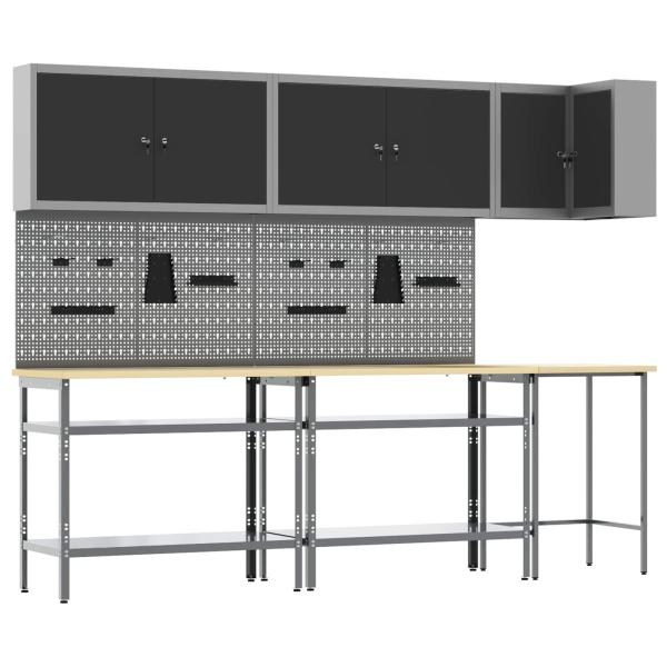 10-teiliges Werkzeuglager-Set Tisch Schwarz, Holzwerkstoff und Metall