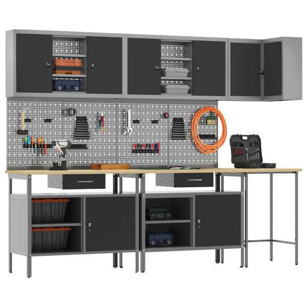 10-teiliges Werkzeuglager-Set in Schwarz aus Holzwerkstoff und Metall