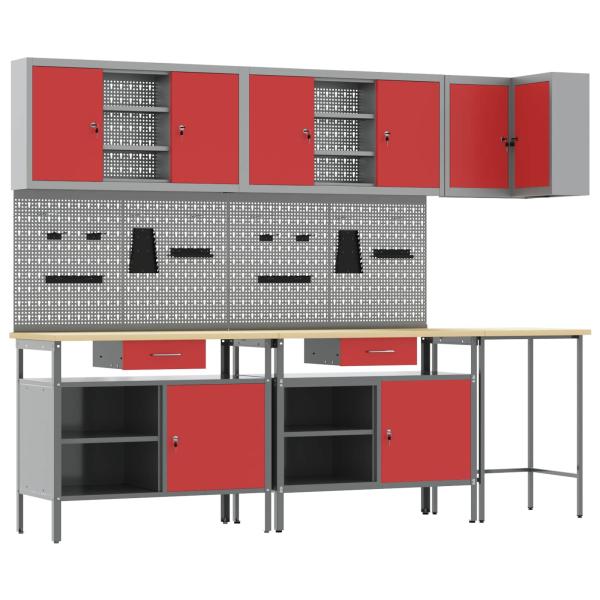 10-teiliges Werkzeuglager-Set aus rotem Holz und Metall