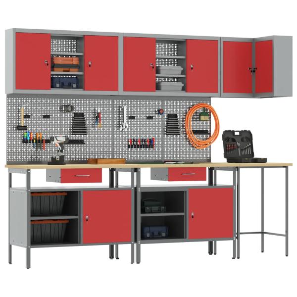 10-teiliges Werkzeuglager-Set aus rotem Holz und Metall