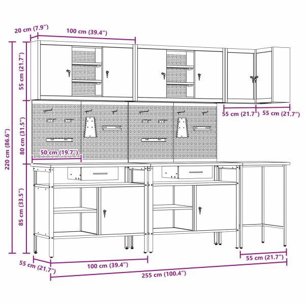 10-teiliges Werkzeuglager-Set aus rotem Holz und Metall