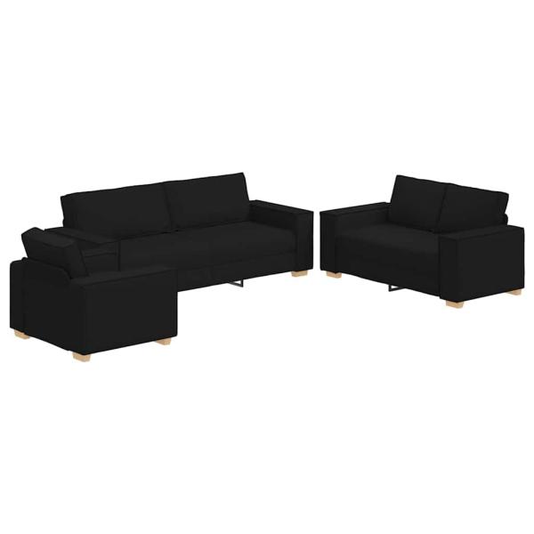 3-teiliges Sofa-Set mit Kissen schwarzer Stoff