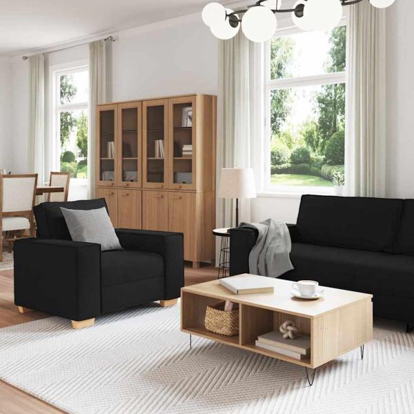 3-teiliges Sofa-Set mit Kissen schwarzer Stoff