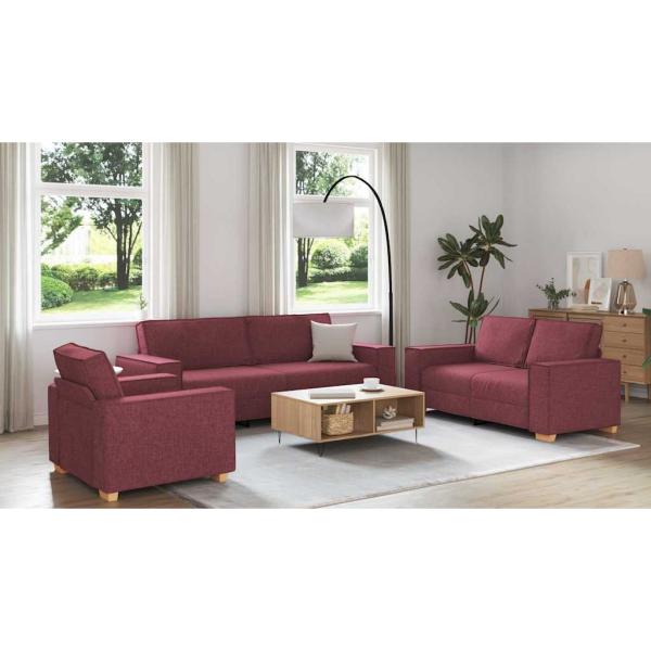 3-teilige Sofaset mit Kissen in Weinrot